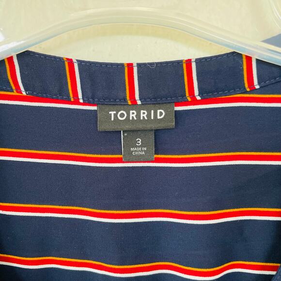 Torrid Navy Red Stripes Half Buttondown Shirt size 2X - Picture 2 of 12